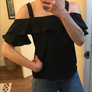 J Crew Black Off the Shoulder Silk Top